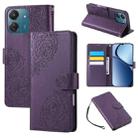 For Redmi 13C 4G / 5G / Poco C65 Rose Flower Embossed 3-Card Slots Leather Phone Case(Deep Purple) - 1