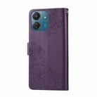 For Redmi 13C 4G / 5G / Poco C65 Rose Flower Embossed 3-Card Slots Leather Phone Case(Deep Purple) - 3
