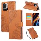 For Redmi Note 10 5G / Poco M3 Pro Rose Flower Embossed 3-Card Slots Leather Phone Case(Brown) - 1