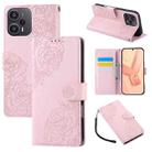 For Redmi Note 12 Turbo / Poco F5 Rose Flower Embossed 3-Card Slots Leather Phone Case(Pink) - 1