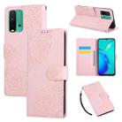 For Redmi 9T / Note 9 Power Rose Flower Embossed 3-Card Slots Leather Phone Case(Pink) - 1