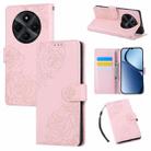 For Redmi 14C 4G Rose Flower Embossed 3-Card Slots Leather Phone Case(Pink) - 1