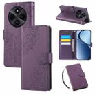 For Redmi 14C 4G Rose Flower Embossed 3-Card Slots Leather Phone Case(Deep Purple) - 1