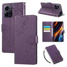 For Redmi Note 12 4G Global Rose Flower Embossed 3-Card Slots Leather Phone Case(Deep Purple) - 1
