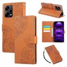 For Redmi Note 12 Pro+ Rose Flower Embossed 3-Card Slots Leather Phone Case(Brown) - 1