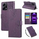For Redmi Note 12 Pro+ Rose Flower Embossed 3-Card Slots Leather Phone Case(Deep Purple) - 1