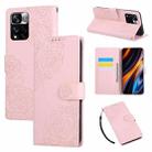 For Redmi Note 11 Pro 4G / 5G Global Rose Flower Embossed 3-Card Slots Leather Phone Case(Pink) - 1