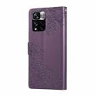 For Redmi Note 11 Pro 4G / 5G Global Rose Flower Embossed 3-Card Slots Leather Phone Case(Deep Purple) - 3