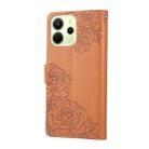 For Redmi Note 14 4G 164.84mm Rose Flower Embossed 3-Card Slots Leather Phone Case(Brown) - 3