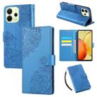 For Redmi Note 14 4G 164.84mm Rose Flower Embossed 3-Card Slots Leather Phone Case(Blue) - 1