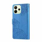 For Redmi Note 14 4G 164.84mm Rose Flower Embossed 3-Card Slots Leather Phone Case(Blue) - 3