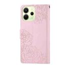 For Redmi Note 14 4G 164.84mm Rose Flower Embossed 3-Card Slots Leather Phone Case(Pink) - 3