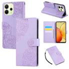 For Redmi Note 14 4G 164.84mm Rose Flower Embossed 3-Card Slots Leather Phone Case(Purple) - 1