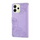 For Redmi Note 14 4G 164.84mm Rose Flower Embossed 3-Card Slots Leather Phone Case(Purple) - 3