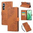 For Realme C65 4G Global Rose Flower Embossed 3-Card Slots Leather Phone Case(Brown) - 1