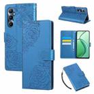 For Realme C65 4G Global Rose Flower Embossed 3-Card Slots Leather Phone Case(Blue) - 1