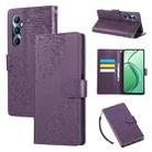 For Realme C65 4G Global Rose Flower Embossed 3-Card Slots Leather Phone Case(Deep Purple) - 1