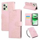 For Realme C35 4G Global Rose Flower Embossed 3-Card Slots Leather Phone Case(Pink) - 1