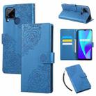 For Realme C25 / C12 / C15 Rose Flower Embossed 3-Card Slots Leather Phone Case(Blue) - 1
