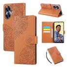 For Realme C55 Rose Flower Embossed 3-Card Slots Leather Phone Case(Brown) - 1