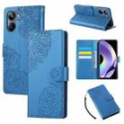 For Realme 10 Pro 5G Rose Flower Embossed 3-Card Slots Leather Phone Case(Blue) - 1