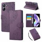 For Realme 10 Pro 5G Rose Flower Embossed 3-Card Slots Leather Phone Case(Deep Purple) - 1