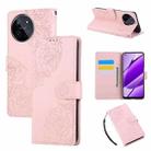 For Realme 11 4G Global Rose Flower Embossed 3-Card Slots Leather Phone Case(Pink) - 1
