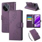 For Realme 11 4G Global Rose Flower Embossed 3-Card Slots Leather Phone Case(Deep Purple) - 1