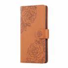 For Realme 13+ 5G Global Rose Flower Embossed 3-Card Slots Leather Phone Case(Brown) - 2