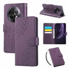 For Realme 13+ 5G Global Rose Flower Embossed 3-Card Slots Leather Phone Case(Deep Purple) - 1