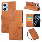 For Realme 9i 4G Rose Flower Embossed 3-Card Slots Leather Phone Case(Brown) - 1