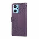 For Realme 9i 4G Rose Flower Embossed 3-Card Slots Leather Phone Case(Deep Purple) - 3