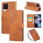 For Realme 8 4G Rose Flower Embossed 3-Card Slots Leather Phone Case(Brown) - 1
