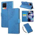 For Realme 8 4G Rose Flower Embossed 3-Card Slots Leather Phone Case(Blue) - 1