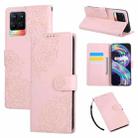 For Realme 8 4G Rose Flower Embossed 3-Card Slots Leather Phone Case(Pink) - 1