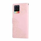 For Realme 8 4G Rose Flower Embossed 3-Card Slots Leather Phone Case(Pink) - 3