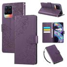 For Realme 8 4G Rose Flower Embossed 3-Card Slots Leather Phone Case(Deep Purple) - 1