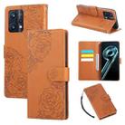 For Realme 9 Pro Rose Flower Embossed 3-Card Slots Leather Phone Case(Brown) - 1