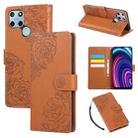 For Realme C25Y Rose Flower Embossed 3-Card Slots Leather Phone Case(Brown) - 1