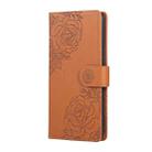 For Realme C25Y Rose Flower Embossed 3-Card Slots Leather Phone Case(Brown) - 2