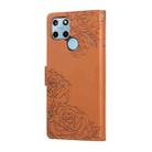 For Realme C25Y Rose Flower Embossed 3-Card Slots Leather Phone Case(Brown) - 3