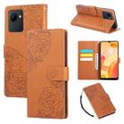 For Realme C30 4G Rose Flower Embossed 3-Card Slots Leather Phone Case(Brown) - 1