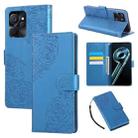 For Realme 9i 5G Rose Flower Embossed 3-Card Slots Leather Phone Case(Blue) - 1