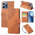 For Realme C63 4G Global Rose Flower Embossed 3-Card Slots Leather Phone Case(Brown) - 1