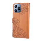 For Realme C63 4G Global Rose Flower Embossed 3-Card Slots Leather Phone Case(Brown) - 3