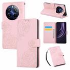 For Realme 12+ / 12 4G / 13 4G Rose Flower Embossed 3-Card Slots Leather Phone Case(Pink) - 1