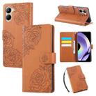 For Realme C33 4G India / C33 2023 Rose Flower Embossed 3-Card Slots Leather Phone Case(Brown) - 1