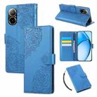 For Realme C67 4G / 12 Lite 4G Global Rose Flower Embossed 3-Card Slots Leather Phone Case(Blue) - 1