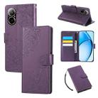 For Realme C67 4G / 12 Lite 4G Global Rose Flower Embossed 3-Card Slots Leather Phone Case(Deep Purple) - 1