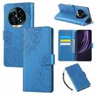 For Realme 13 Pro+ 5G Global Rose Flower Embossed 3-Card Slots Leather Phone Case(Blue) - 1